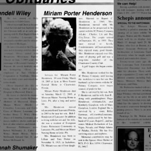 Obituary for Miriam Porter Henderson