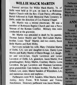 Willie Mack Martin, Obituary (30 Aug 2002)