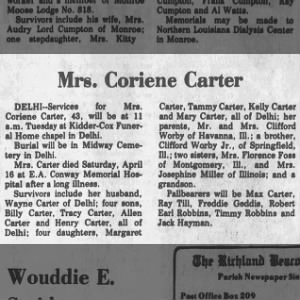Obituary for Coriene Carter